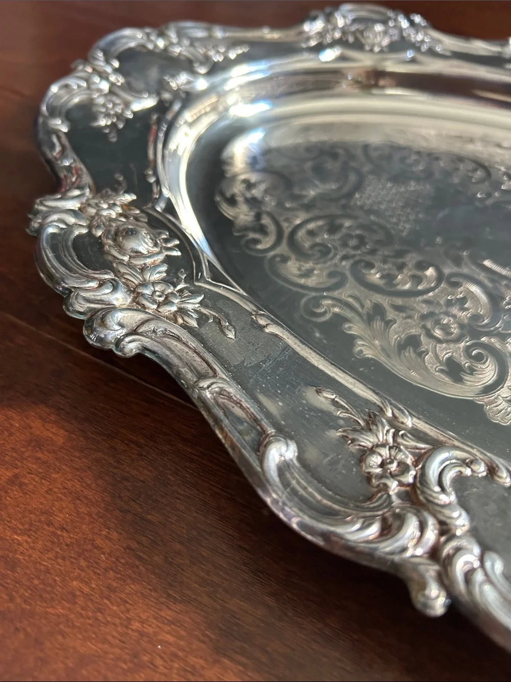 Large Vintage Towle Ornate Silver Plate Oval Serving Plater, Castlecore